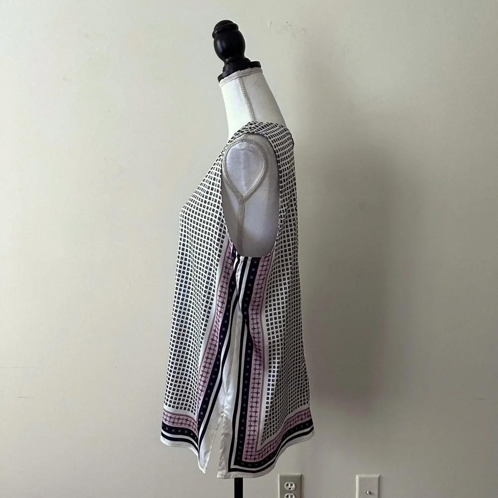 Ann Taylor Geometric Print Sleeveless Blouse Tank Top Black Pink White Sz M
